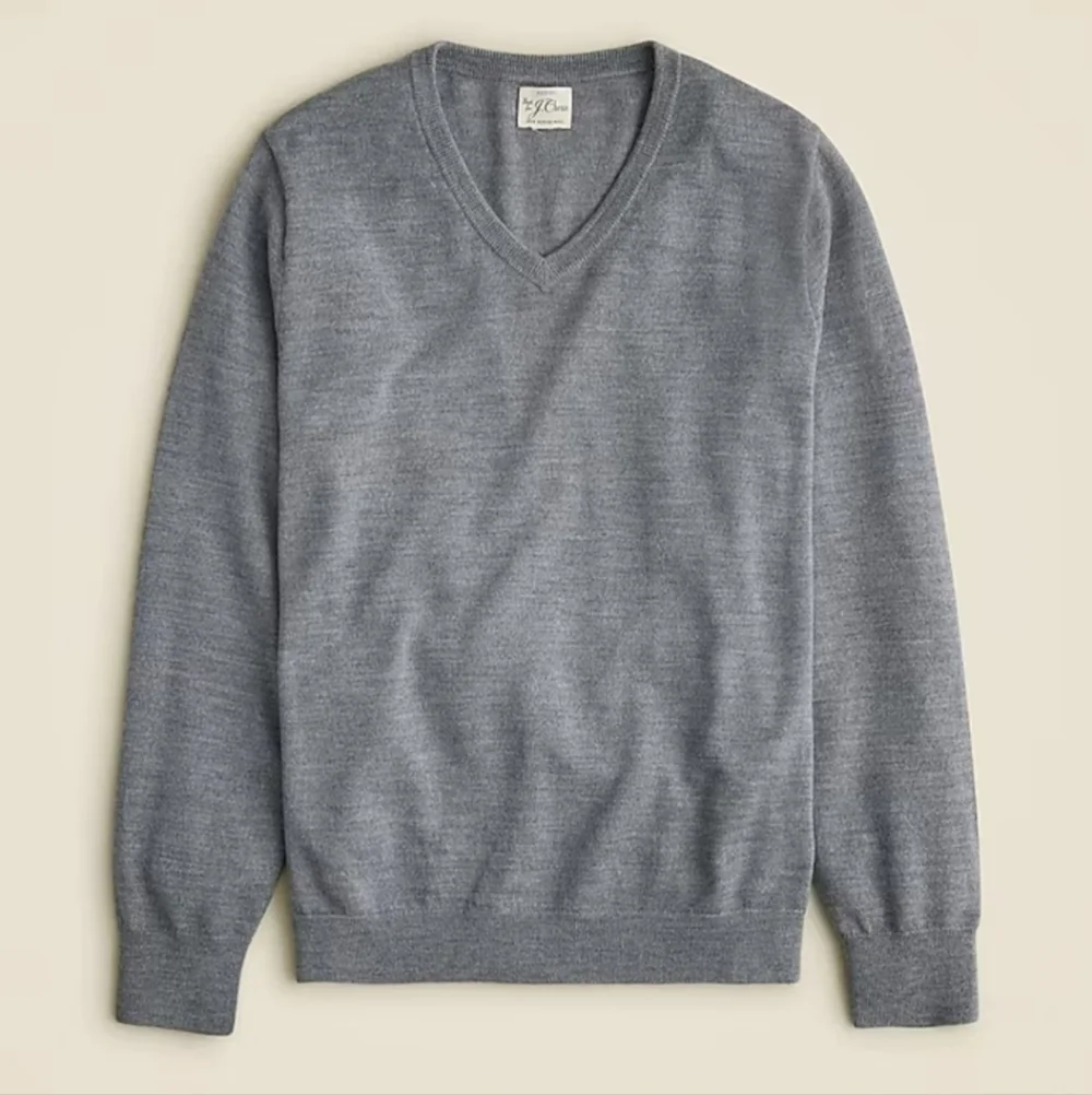 J. Crew Mens Slim Fit XL 100% Merino Wool Heather Metal V-Neck Sweater